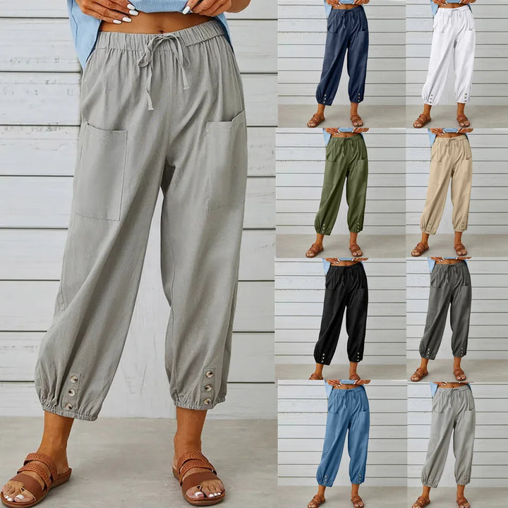 Women Cotton Linen Pants 2025 Autumn Solid Color Elastic Waist Loose Straight Trousers Female Harajuku High Waist Wide Leg Pants