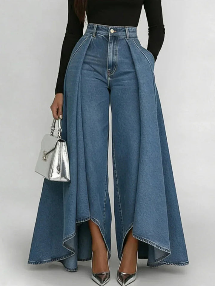 Denim Pant Women Jeans Vintage Wide Leg Long Pants High Waist Straight Trousers Y2k Streetwear Elegant Splice Work Casual Summer