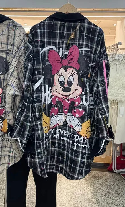 European and American Fashion Brand Outerwear with Cartoon Print Embroidery and Patchwork, Fashionable Loose Jacket 2026