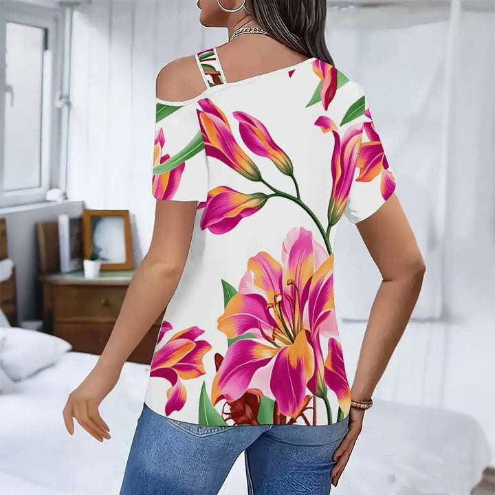 Off-Shoulder Collar Print T-Shirt  Women&