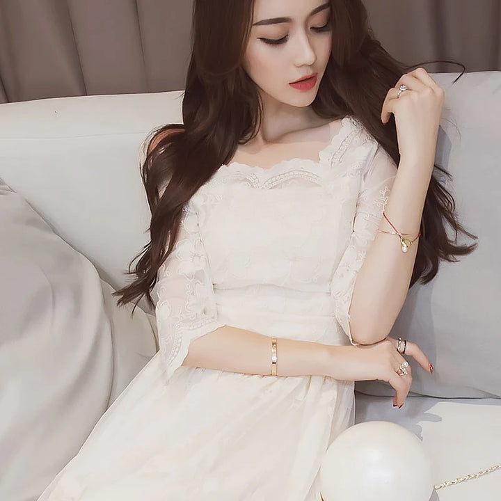 Female Dress Long White Embroidery Maxi Birthday Women&