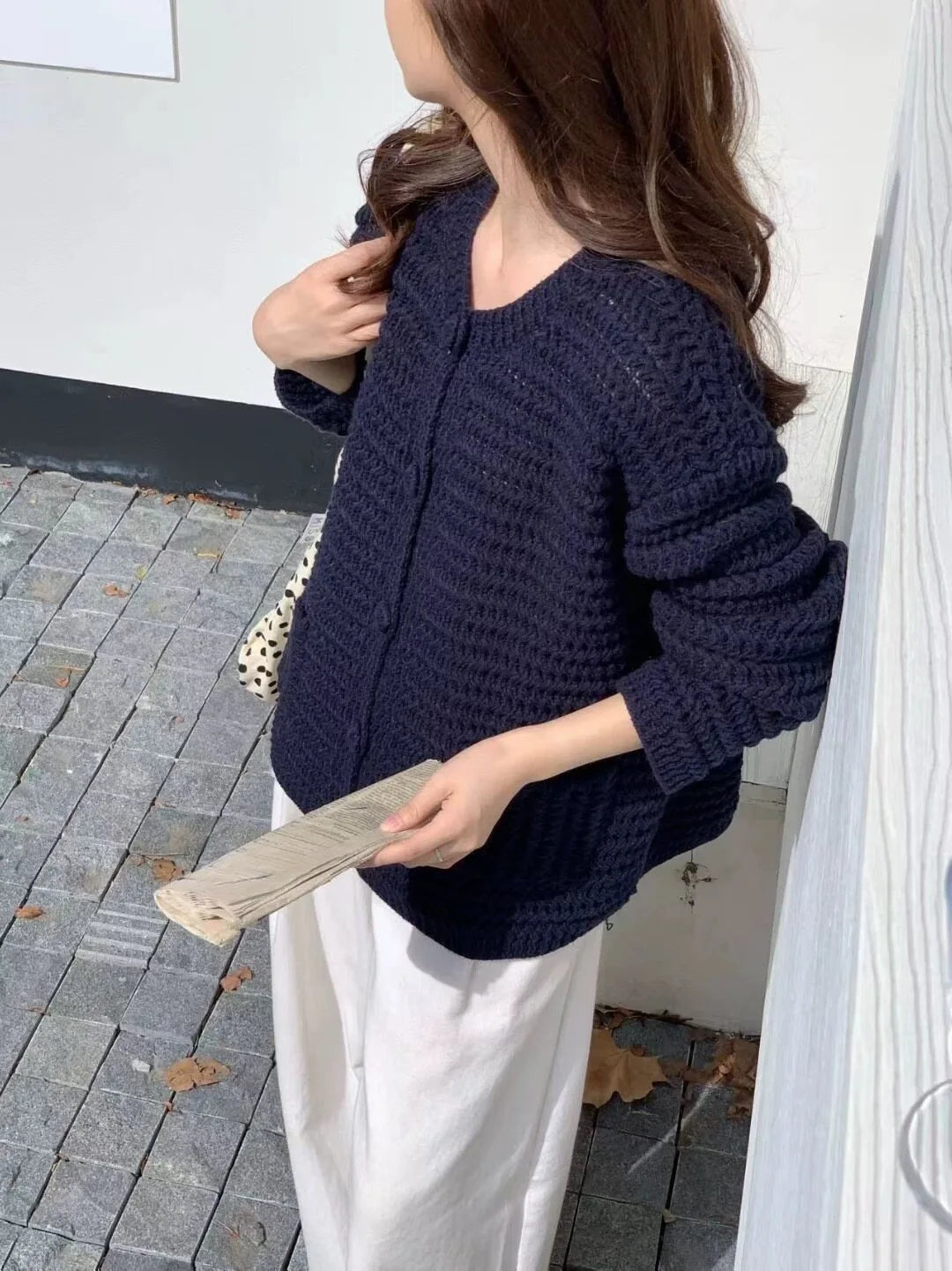 Women Knit Cardigan Long Sleeve Button Down Loose Casual Outerwear With Pockets