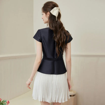 LOUIS YAO Women's Dresses 2026 Noble Style Short Sleeve Pleated Dress Spring Slim Fit High-End Texture Mid-Length Women Dress