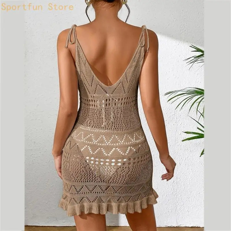 Womens Bathing Suit Cover Up Hollow out Beach-Dress Crochet Swimsuits Cover Up X7JD