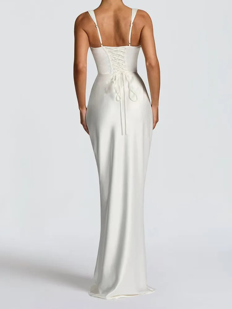 Elegant Women Corset Maxi Dress with Scarf Sexy Prom Gown Party Evening Dress Long Backless Lady Verstidos Chic Wedding Dress