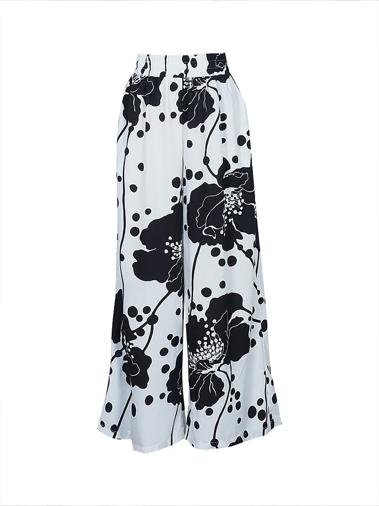 Women Plus Size Wide Leg Pants Elastic High Waist Loose Fit Abstract Print Pants Casual All-Season Trousers Female Streetwear