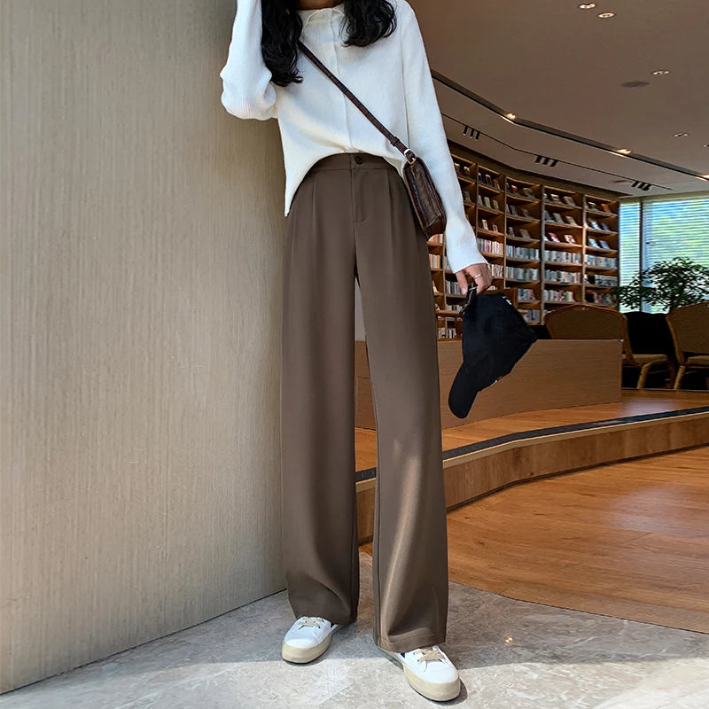 Women Wide Leg Pants Spring Summer Casual Straight OL Style Loose Suits Pant Female Solid Size S-4XL Long Trousers