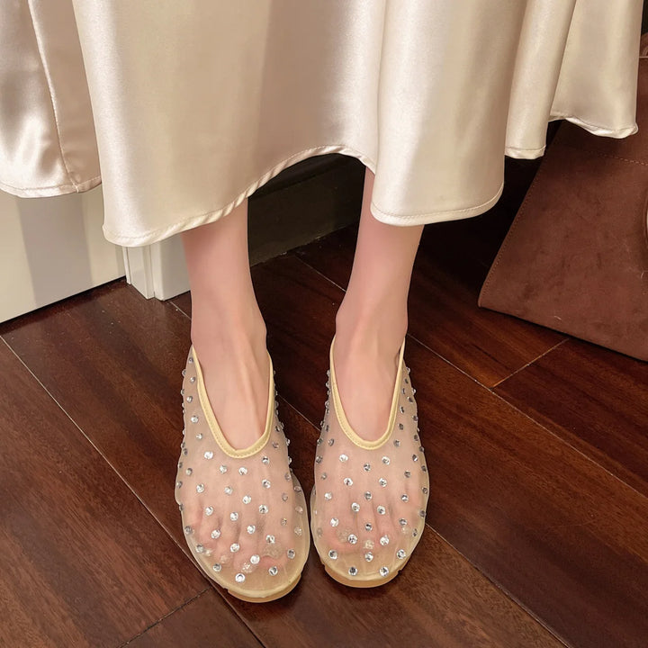 2026 flat Mary Jane shoes female  spring new mesh hollow breathable single shoes ballet dinner shoes