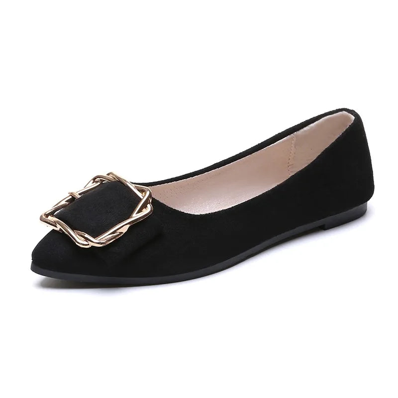 Women Ballet Flats Pointed Toe Slip on Shoes Metal Buckle Comfortable Casual Office Daily Walking Flat Shoes