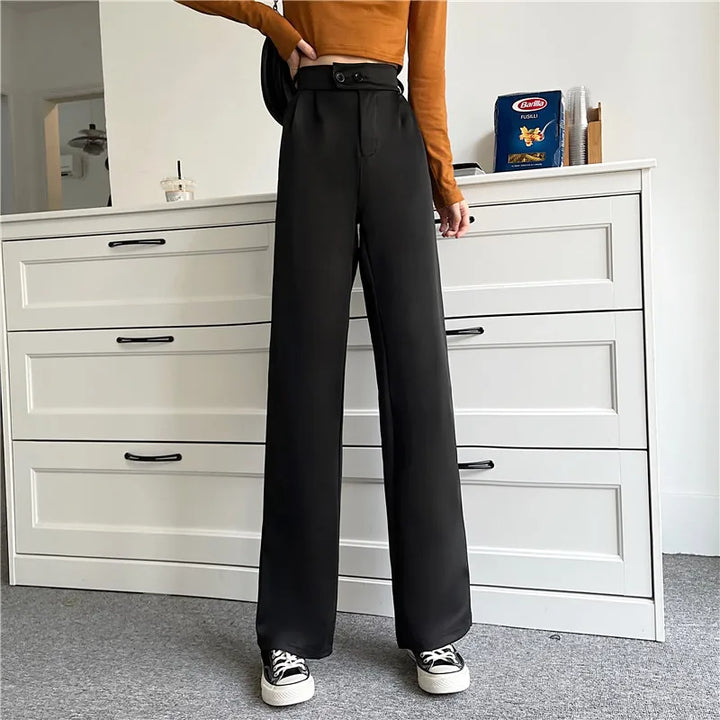 Women High Waist Wide Leg Suit Pants Draped Casual Trousers Korean Fashion Retro Loose Pants Autumn New