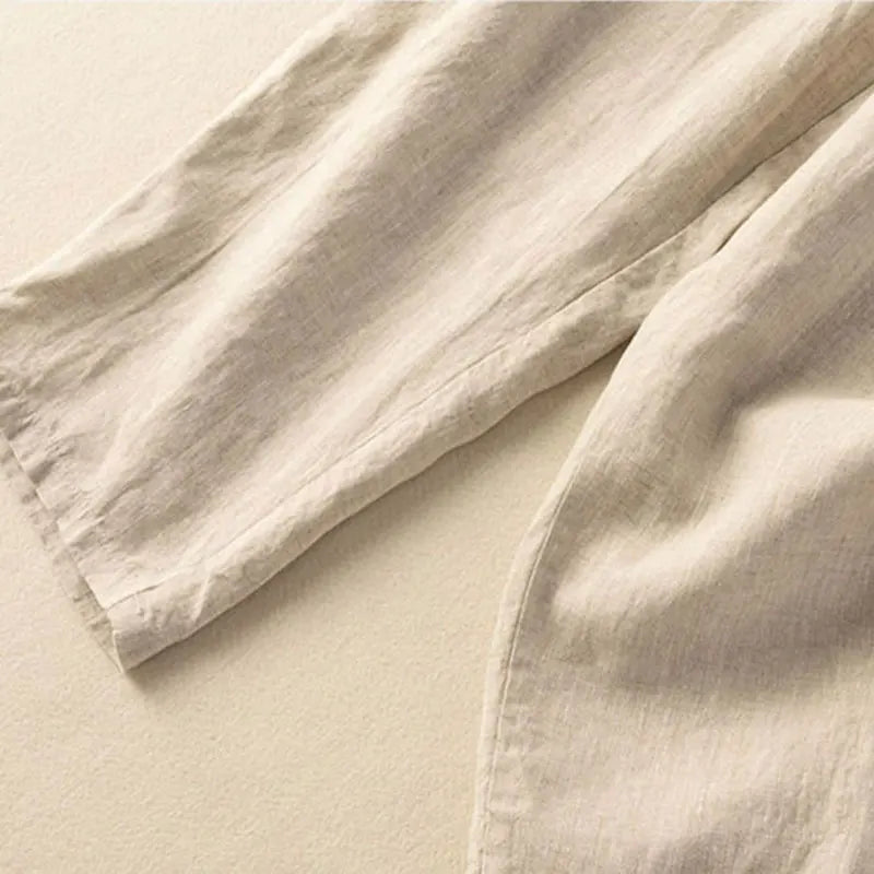 Embroidery Linen Solid Casual Elastic High Waist Loose Wide Leg Women&