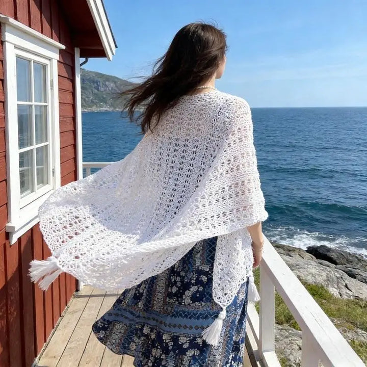 Summer Mesh Lace Beach Cover-Up with Tassels Elegant Sun Protection Shawl for Women