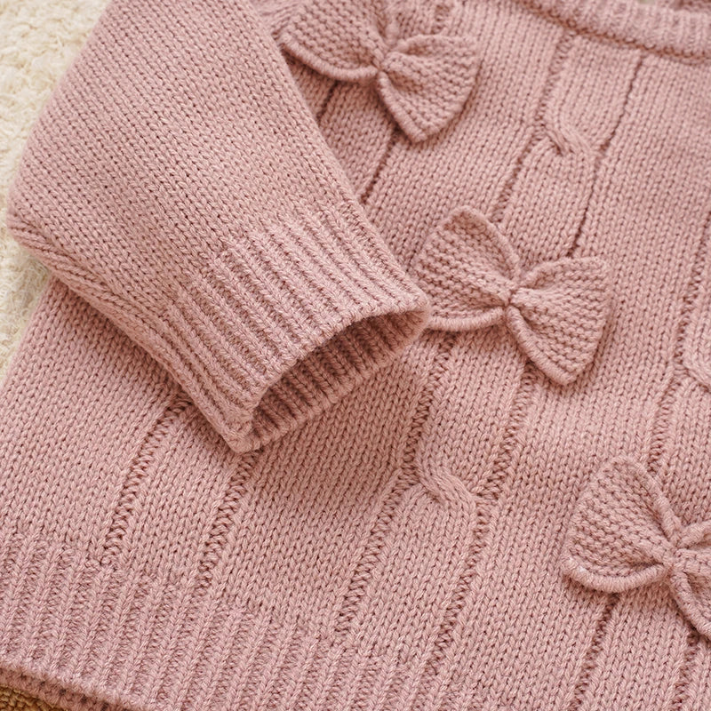 Winter Warm Knitted 2 Piece Set for Toddler Girls Cotton Full Sleeve Sweater+Trousers Outfits Pink Outwear Infant Knitwear Suits