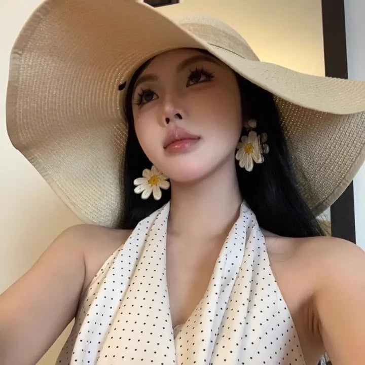 Wide Brim Straw Hat Women Summer Large Floppy Beach Cap Foldable outdoor protection sun hat travel vacation beach hat sombrero