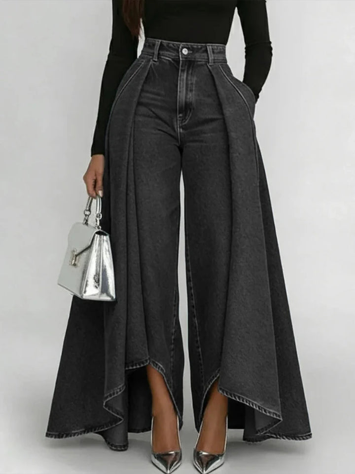 Denim Pant Women Jeans Vintage Wide Leg Long Pants High Waist Straight Trousers Y2k Streetwear Elegant Splice Work Casual Summer