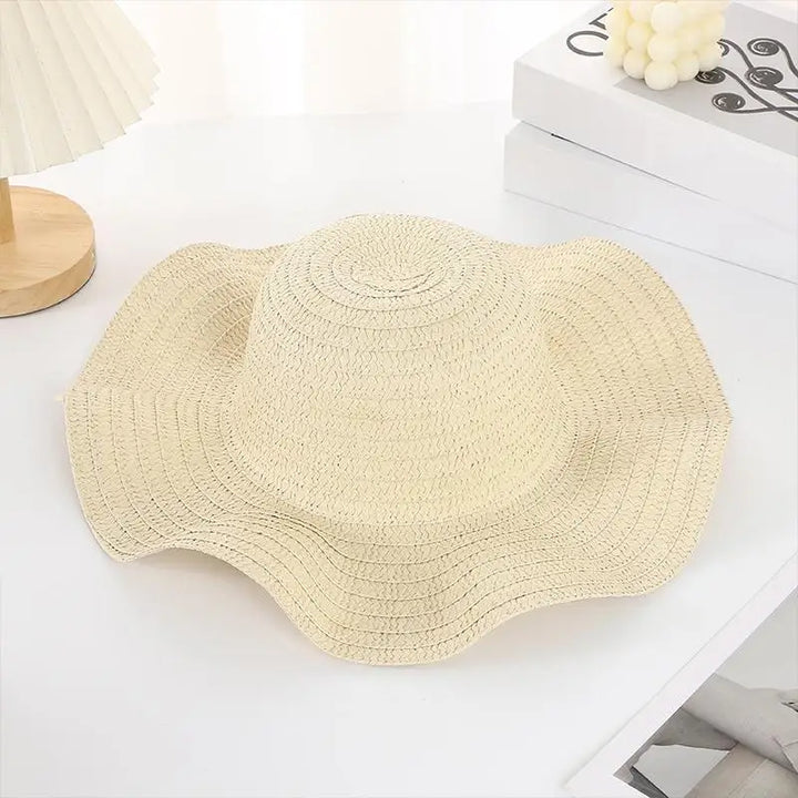Wide Brim Straw Sun Hat for Women 2024 Wavy Edge Fashionable Design Perfect for Beach Seaside Vacation