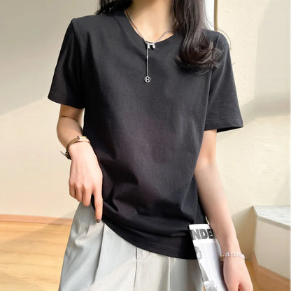 Women T-shirts 2026 Tops Solid Short Sleeve Loose O-neck  Cotton Casual Ladies Shirts Harajuku Korean Summer Woman Tshirts
