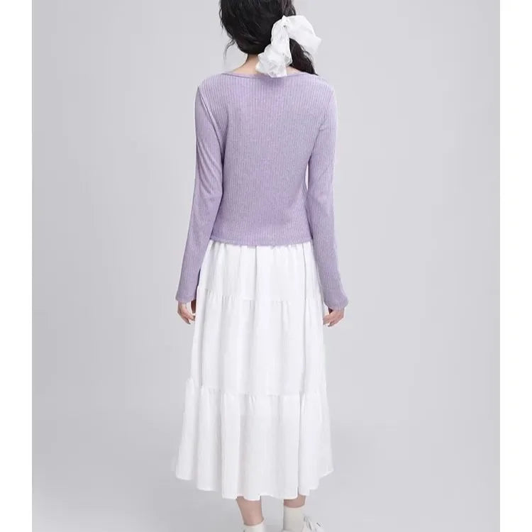 V-neck Long-sleeved Sweater for Women in 2025 Spring and Autumn New Style Slit Hem to Make Them Look Slim and Chic Top
