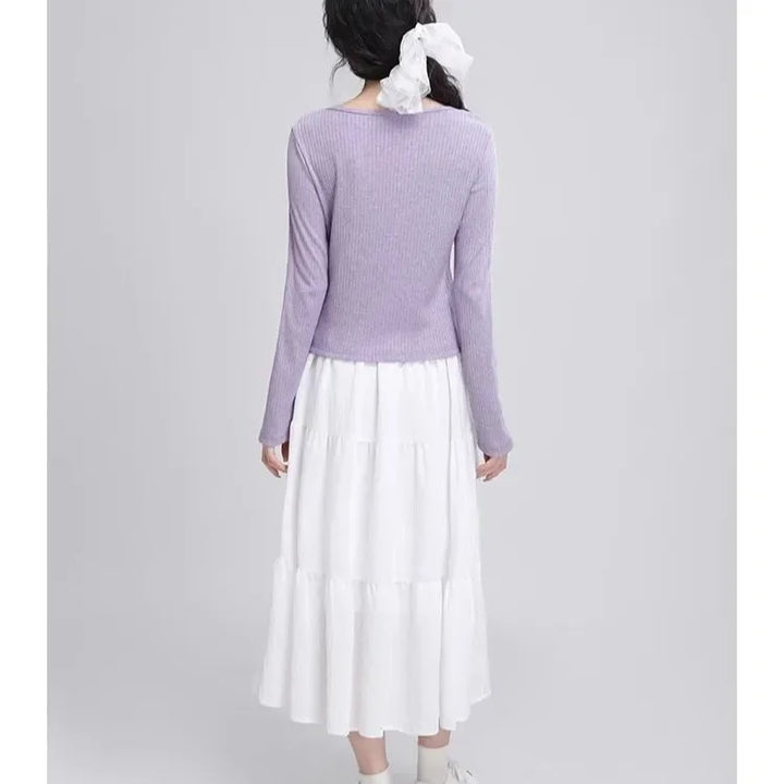 V-neck Long-sleeved Sweater for Women in 2025 Spring and Autumn New Style Slit Hem to Make Them Look Slim and Chic Top