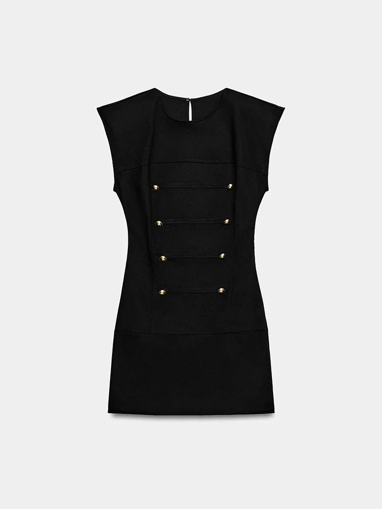 Summer New Women's Sleeveless round Neck Padded Shoulder Rope Knot Dress Short Dress Formal Occasion Party Wear Other 100%