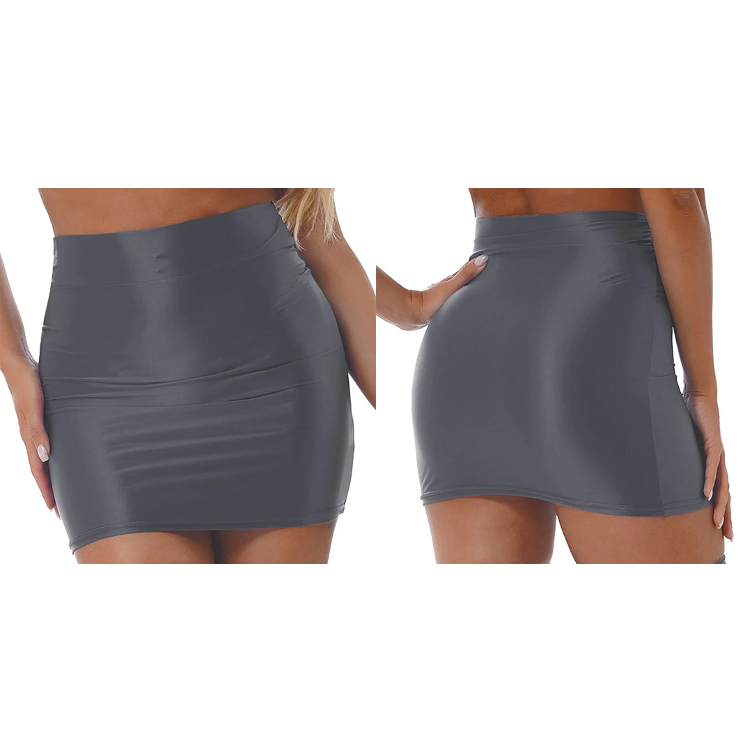 Womens Ladies Pencil Skirt Glossy Rave Party Clubwear Fashion Stretchy Casual Solid Color High Waist Bodycon Mini Skirts