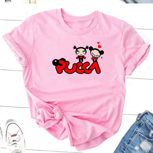 Pucca Love Garu T-shirts Women Funny Cute Cartoon T Shirts 90s Streetwear Cotton Short Sleeve Graphic Tees Kawaii Clothes