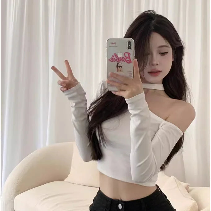 Off-shoulder Base Shirt T-shirt Autumn Sexy Long-sleeved Short Tights