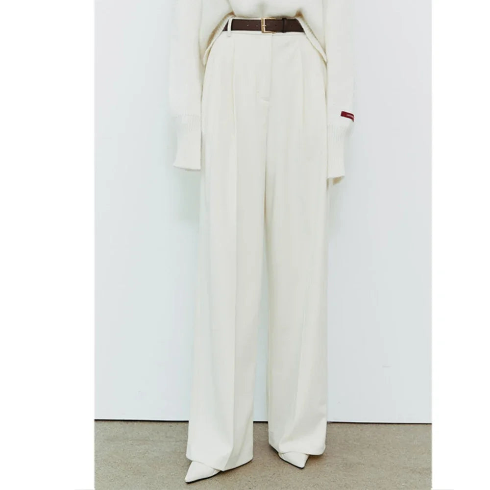 High Waist Wide Leg Straight Pants for Women Black Casual Spring Trousers