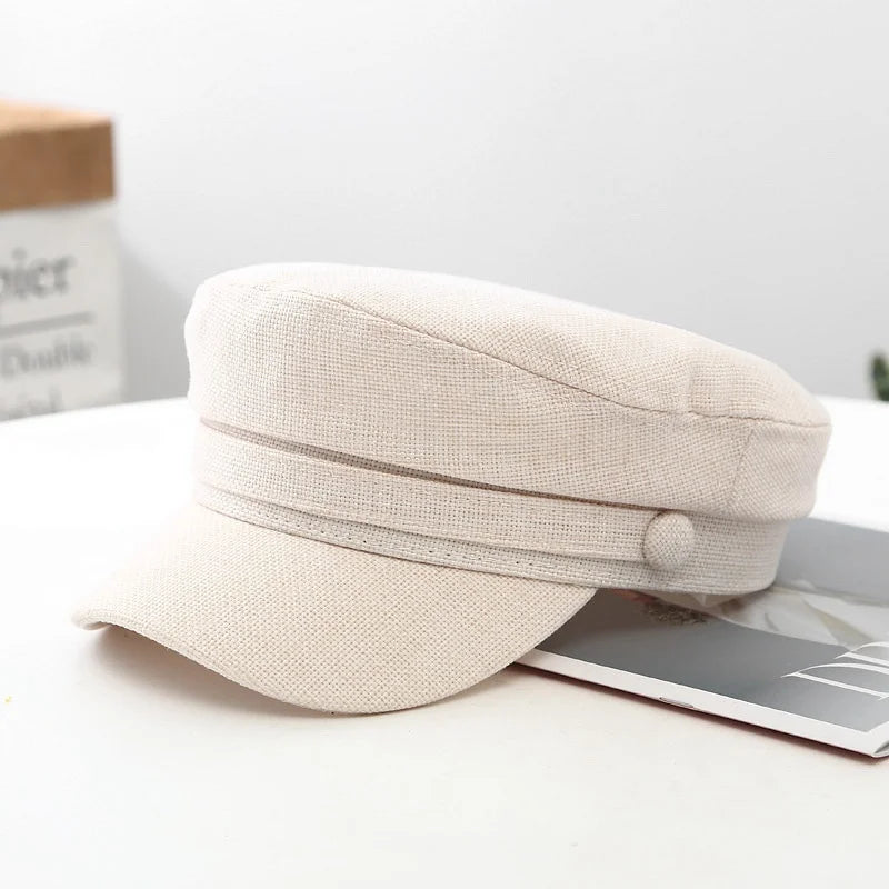 British Retro Style Solid Color Breathable Flat Top Newsboy Cap Sun Hat Military Cap Beret Hats