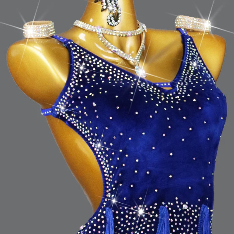 New Velvet Latin Dance Dress Sexy Fringed Skirt for Womens Girls Party Sport practice Wear Prom Performance Competition Costumes
