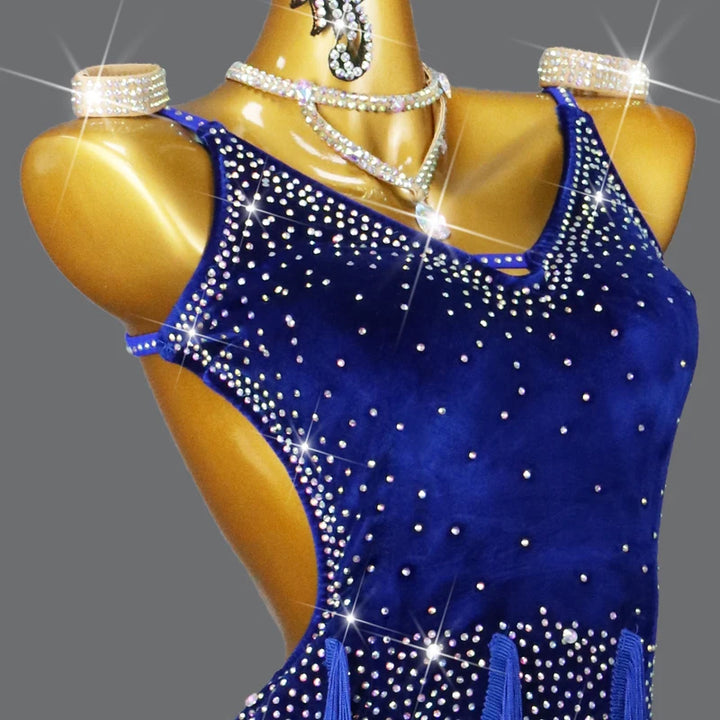 New Velvet Latin Dance Dress Sexy Fringed Skirt for Womens Girls Party Sport practice Wear Prom Performance Competition Costumes