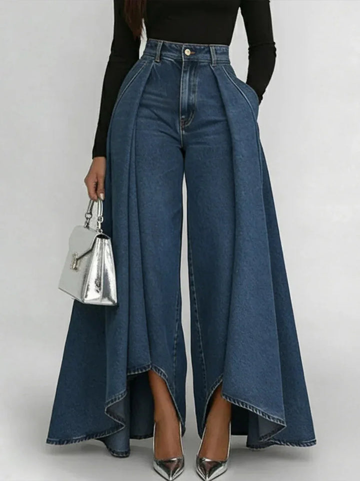 Denim Pant Women Jeans Vintage Wide Leg Long Pants High Waist Straight Trousers Y2k Streetwear Elegant Splice Work Casual Summer