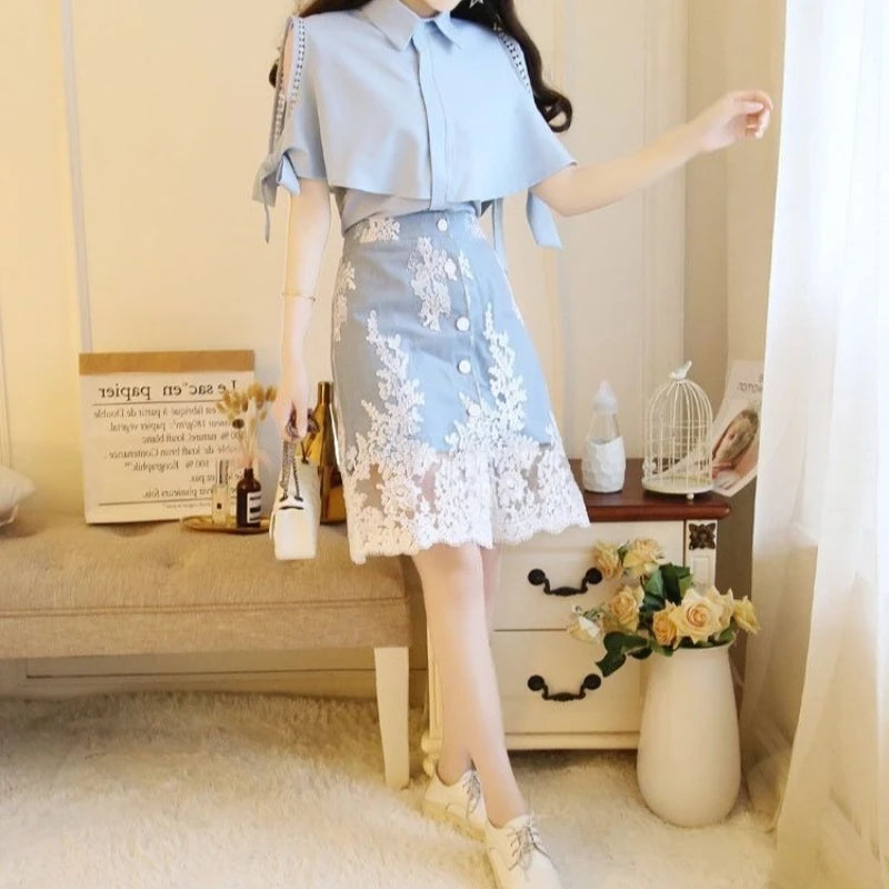Off-shoulder Woman Outfit New Matching Cheap Clothing Offers Elegant Casual Trend 2025 Luxury Lace 2 Pieces Skirt Sets for Women