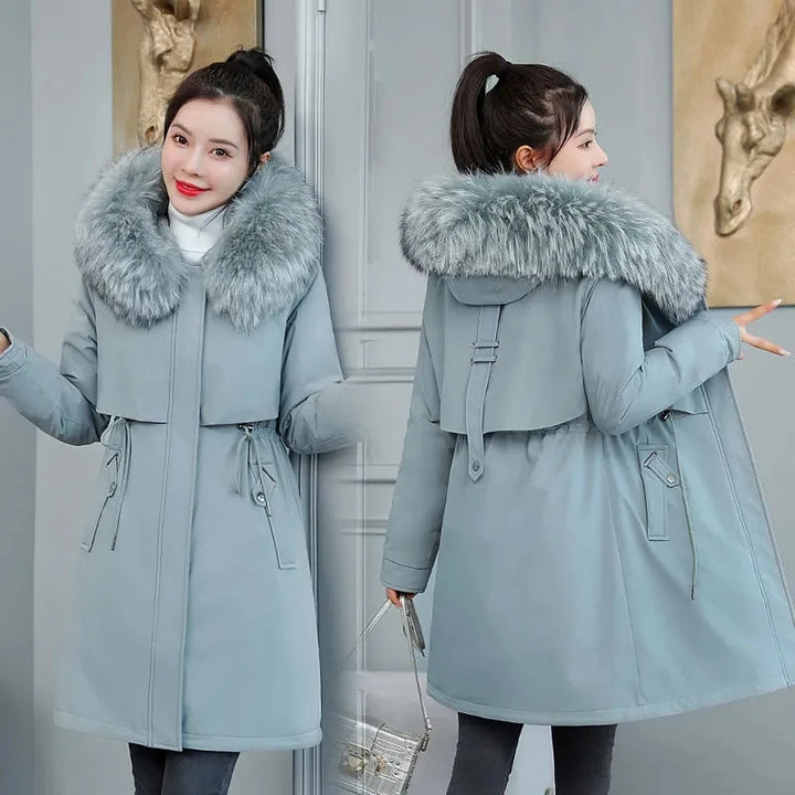 2026 New Women Winter Jacket 8XL Slim Long Coat Casual Parkas Big Fur Collar Wool Liner Hooded Outwear Cotton Warm Coats Female