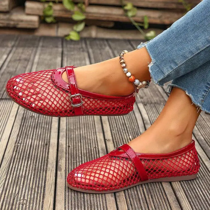 Women Mesh Ballet Flats Fishnet Ballerina Flats Comfortable Round Toe Ballet Shoes Breathable Casual Walking Shoes Zapatos Mujer