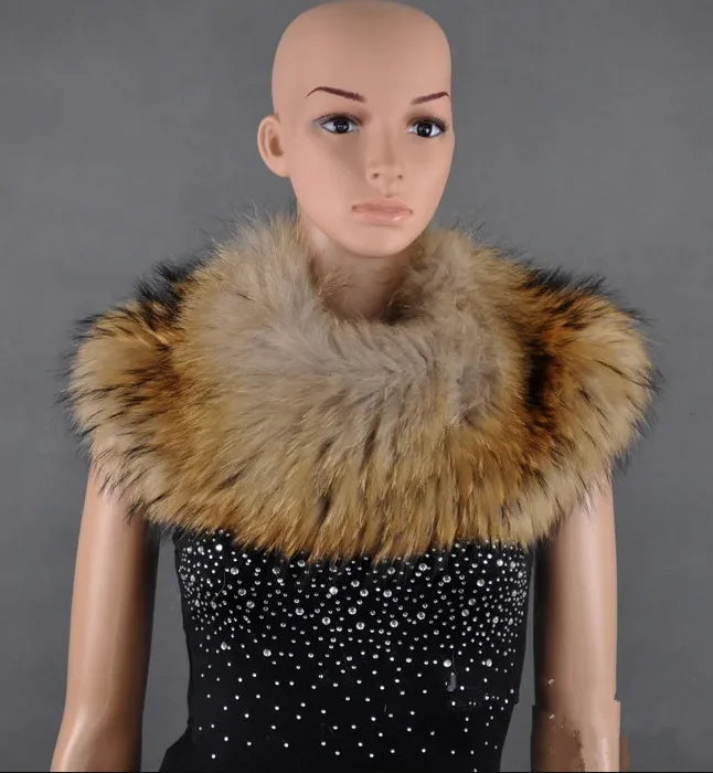 Fashion Female Knitted Wrap with Natural Raccoon Fur Warm Black/Red Autumn Winter Outerwear Silver Fox Fur Shoulder Warmer