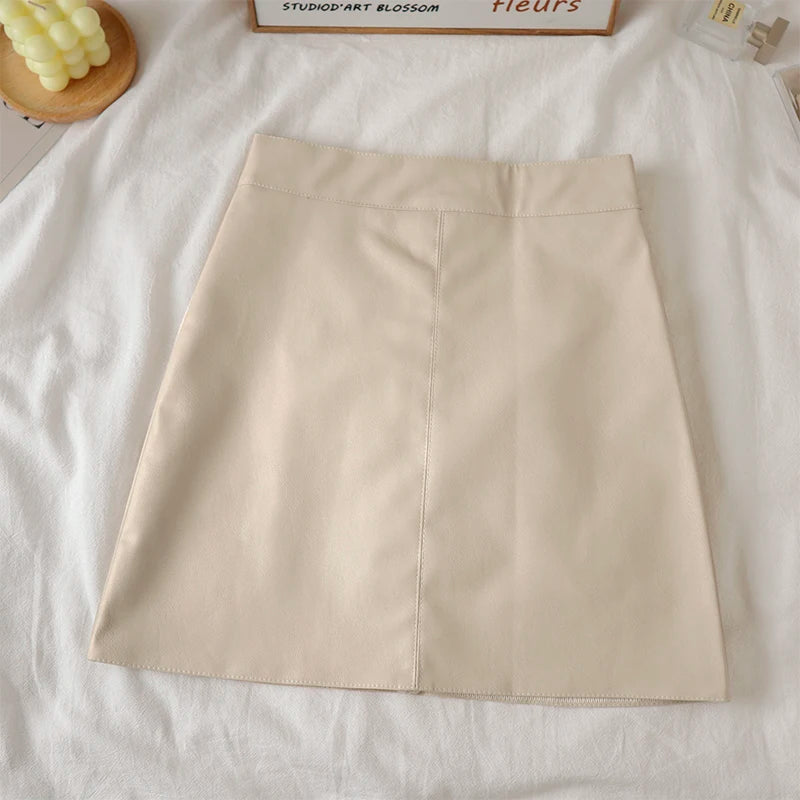 Faux Leather Mini Skirt for Women High Rise A-line PU Short Skirt with Built-in Shorts Black Brown Autumn Winter Trend Outfit