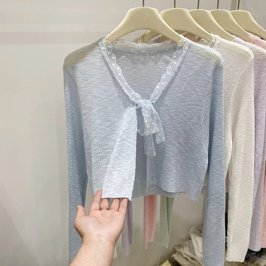 Fashion Casual All-Match Knit Short Outerwear 2026 Summer New Long Sleeve Knit Women&