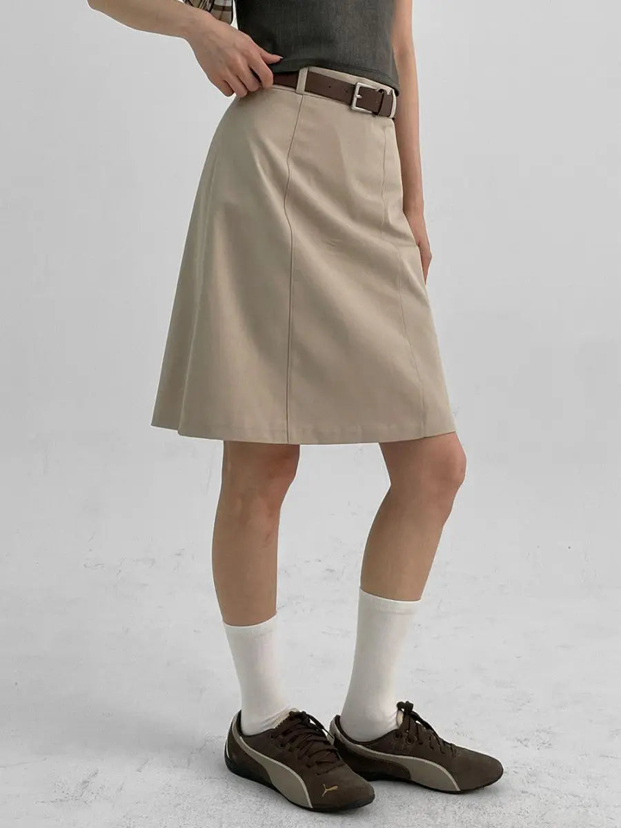 Solid Color Midi Skirts for Women Summer Casual Suit A-line Knee Length Skirt