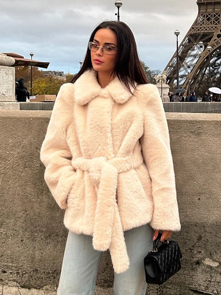 HH Women Winter Warm Jackets Solid Turn-Down Collar Pockets Lace-Up Decoration Women Casual New Fashion Long Sleeves Coats 2025