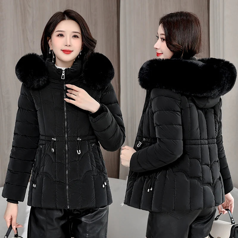 Winter 2026 New Down Jacket Women Parkas Fashion High-Quality Warm Cotton Padded Coat Ladies Short Overcoat Hooded Overwear Tops