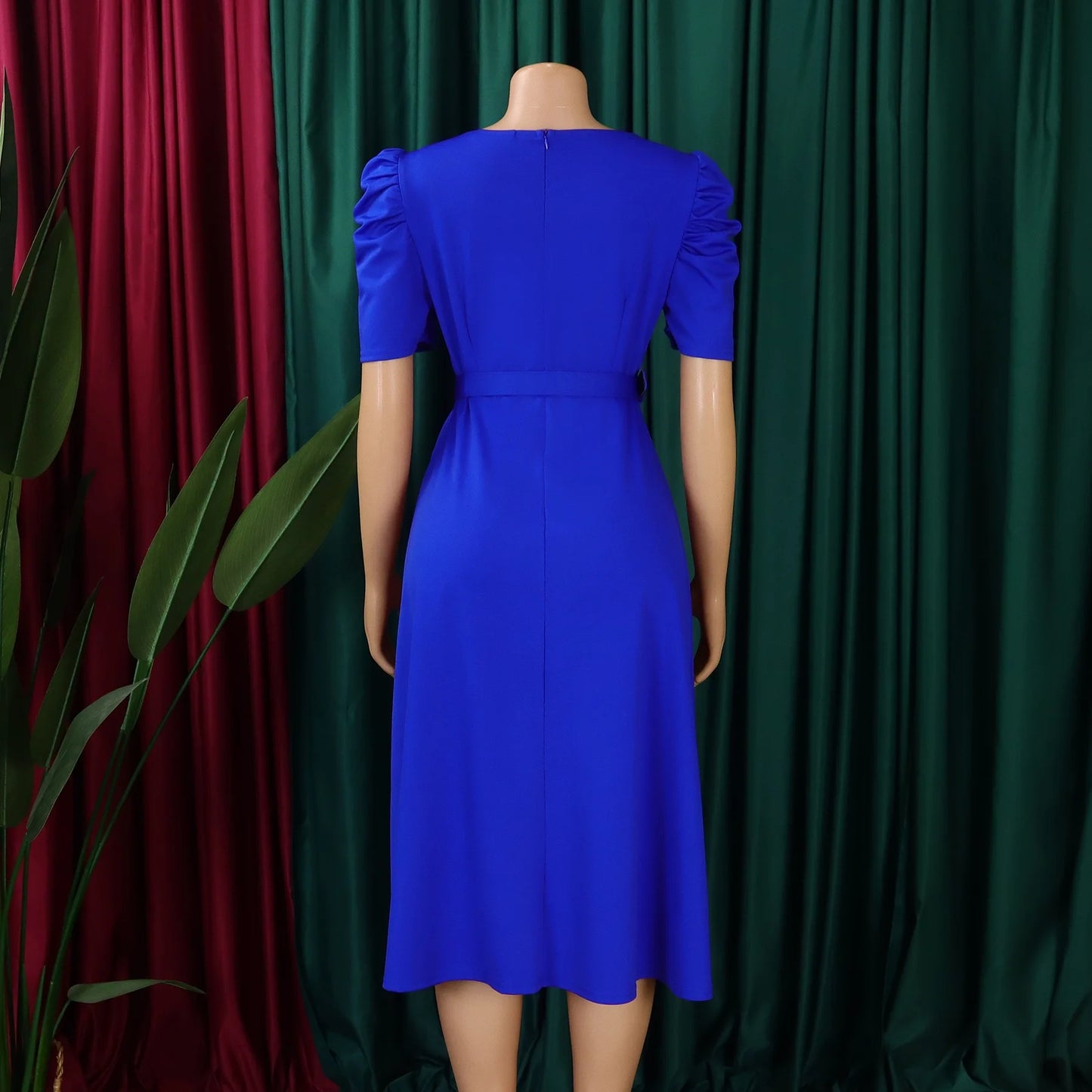Elegant Party Dresses for Women V Neck Short Sleeve Belt Waisted Pleated Mid Calf Luxury Birthday Dinner Vestidos Mujer Dress OL