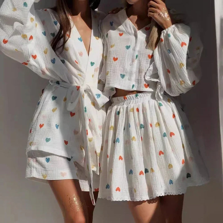 Cotton and Linen Two Piece Skirts Set Women Summer V-Neck Pile Up Sleeve Tops and Mini Skirt Outfit Lady Casual Sweet Dress Sets