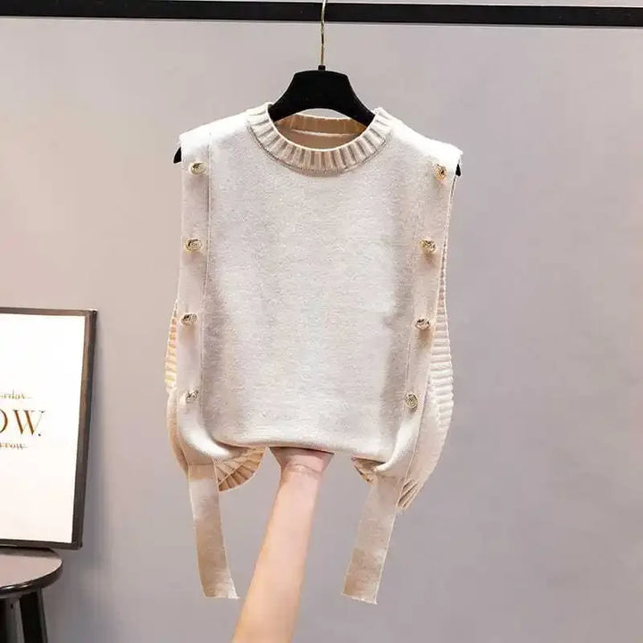 Black Knit Tops For Woman Red Winter Button Round O Neck Women&