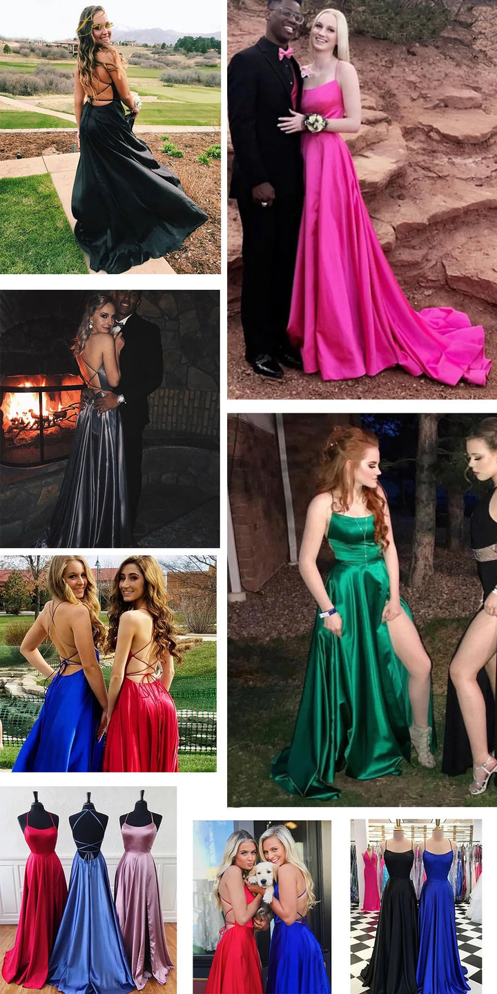Satin Beach Maxi Women Dress for Christmas Sexy Side Slit Adjustable Straps Evening Prom Dress Cheap Bridesmaid Dresses Sexy cam
