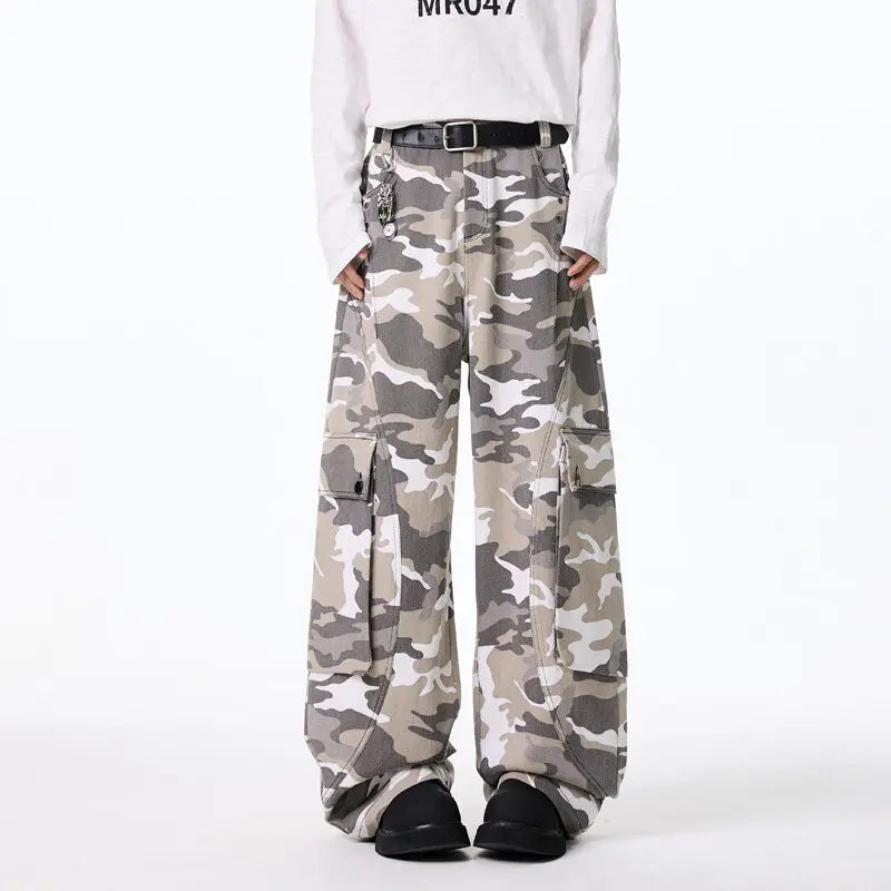 Mens Cargo pants Cotton Camo Workwear Pants Loose Fit Wide Leg Military Tactical Casual Trousers Urban Outdoor Clothing 2025