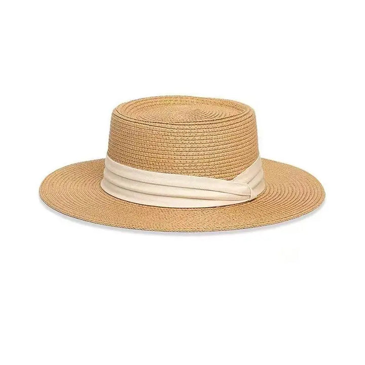 Straw Hat Women French Style Flat Top Wide Brim Sun Protective Hat Summer Beach Vacation Travel FashionHot