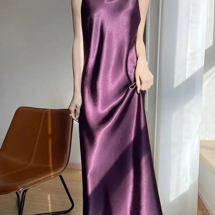 French Elegant Satin Camis Dress Women Summer Loose with Ribbon Midi Dress Female Fashion Aesthetic Party Evening Slip Dress