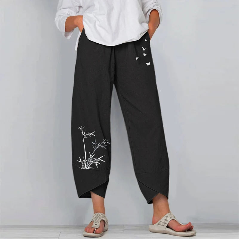 Women Summer Cotton Linen Pants Casual Baggy Harem Pants  Solid Color Elastic Waist Wide Leg Pants Female Loose Trousers  S-5XL