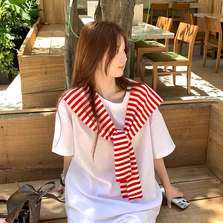 Red And White Striped Shawl Versatile High-End Women&